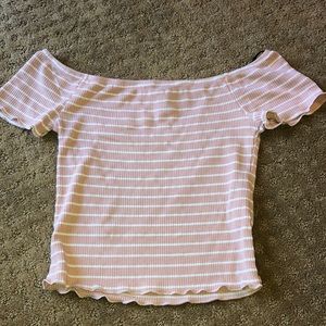 Pink and white ribbed off the shoulder top